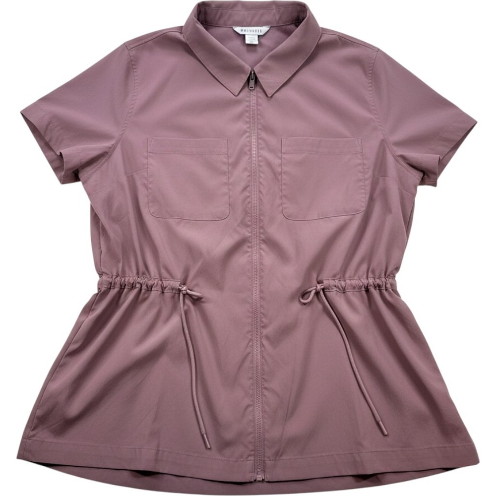 Athleta Women Mauve Purple Short Sleeve Full Zip Drawstring Waist Ventilated Top